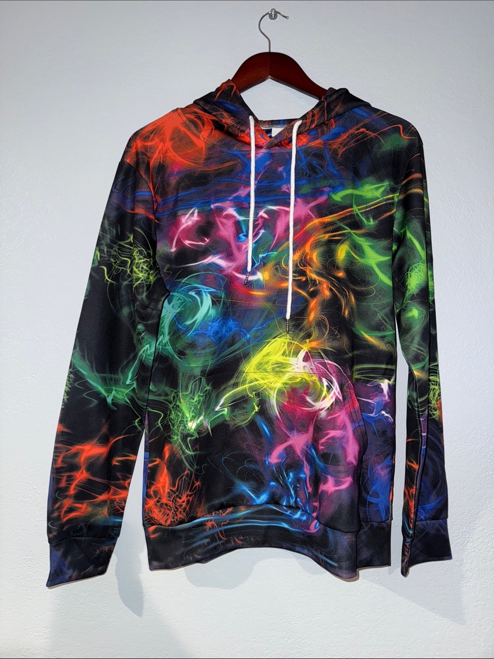 Black Multicolor Smoke-Print Crewneck Hoodie